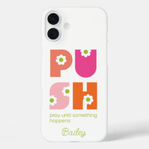 Funda iPhone 16 Plus Reza hasta que algo ocurra rosa y Naranja