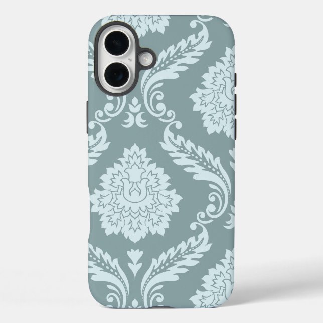 Funda iPhone 16 Plus Rococo Damask Art I Duck Egg Blue+Teal (Reverso )