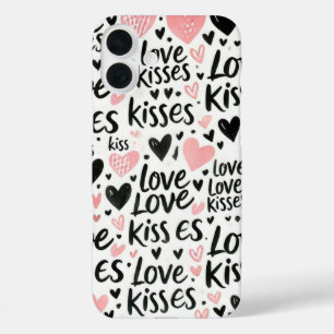FUNDA iPhone 16 PLUS ROPA CON AMOR NEGRO Y CORAZONES
