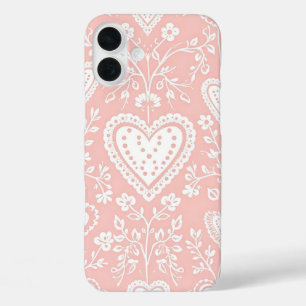 FUNDA iPhone 16 PLUS ROPA DE PASTEL CON CORAZÓN BLANCO Y FLORES