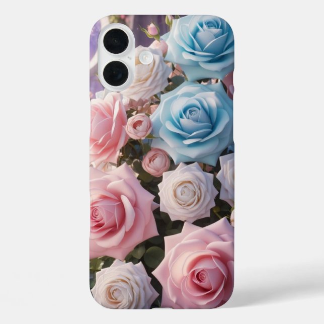 Funda iPhone 16 Plus Rosas azul claro, blancas y rosadas  (Reverso )