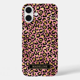 Funda iPhone 16 Plus Rose Gold Foil Leopard Print Monogrammed