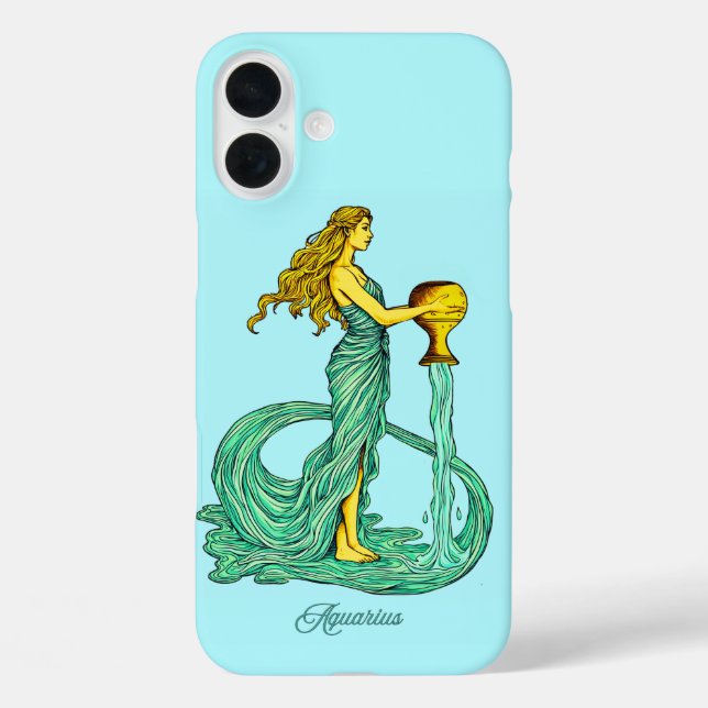 Funda iPhone 16 Plus Rótulo Aquarius Zodiac, mujer con agua dulce (Reverso )