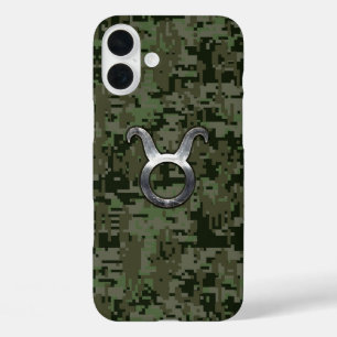 Funda iPhone 16 Plus Rótulo Taurus Zodiac en Camo Verde