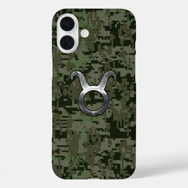 Funda iPhone 16 Plus Rótulo Taurus Zodiac en Camo Verde (Reverso )