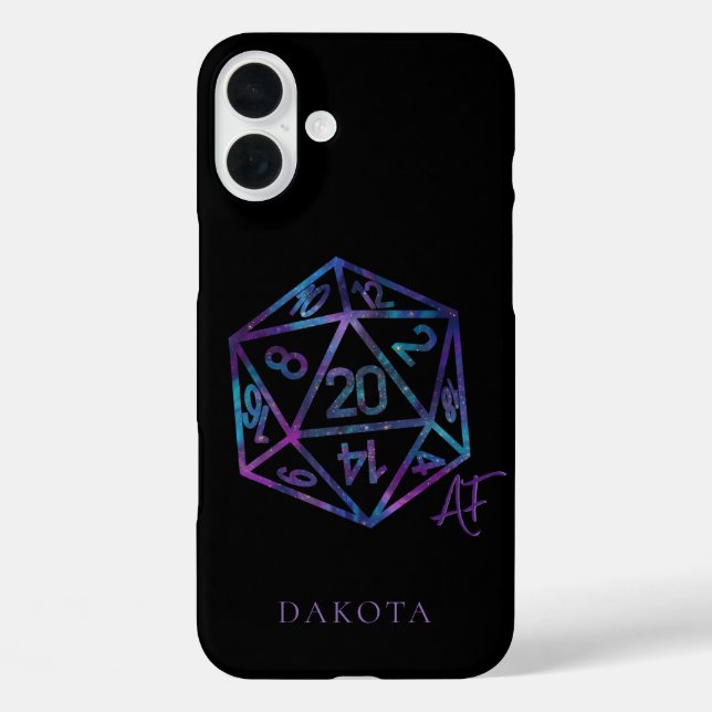 Funda iPhone 16 Plus RPG Crit AF | Nebula Fantasy Tabletop Gamer Dice (Reverso )