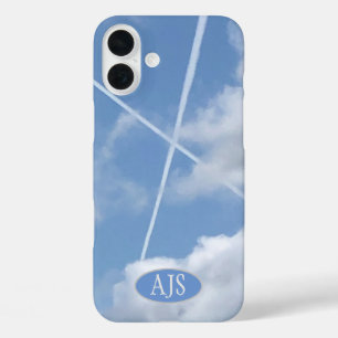 Funda iPhone 16 Plus Salneumático escocés en rutas aéreas en el cielo.