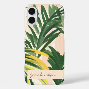 Funda iPhone 16 Plus Saltos de la playa tropical Boho Rubor Green Palm 