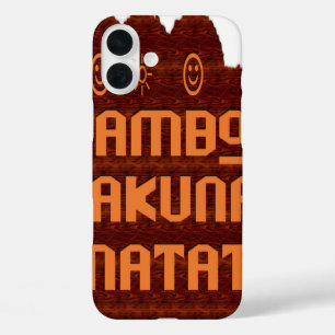 Funda iPhone 16 Plus Saludo africano: Diseño de madera Jambo Hakuna Mat
