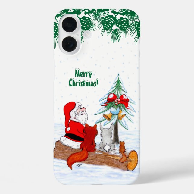 Funda iPhone 16 Plus Santa Claus con Fox de Conejo y Squirrel (Reverso )