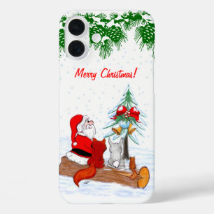 Funda iPhone 16 Plus Santa Claus con Fox de Conejo y Squirrel