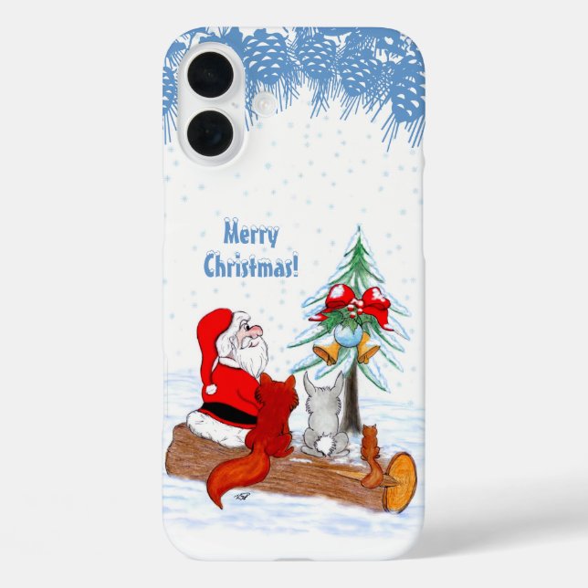 Funda iPhone 16 Plus Santa Claus con Fox de Conejo y Squirrel (Reverso )