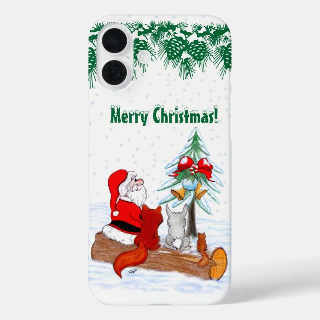 Funda iPhone 16 Plus Santa Claus con Fox de Conejo y Squirrel (Reverso )