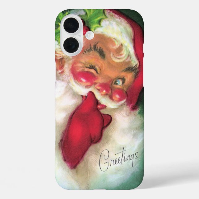 Funda iPhone 16 Plus Santa navideño vintage retro (Reverso )