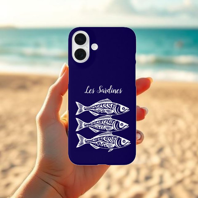 Funda iPhone 16 Plus Sardinas-Azul Hawaiano (Les Sardines Hawaiian Fisherman Trend Beach Summer Phone Case Dark Blue)