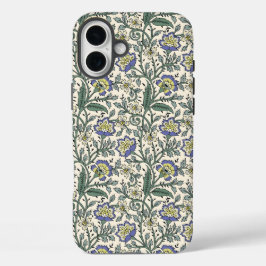 Funda iPhone 16 Plus Seamless blue, yellow, and white floral pattern 