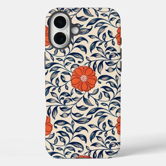 Funda iPhone 16 Plus Seamless floral pattern with vibrant orange flower (Reverso )