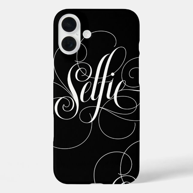 Funda iPhone 16 Plus SELFIE Calligaphy Lettering Black White Elegance (Reverso )