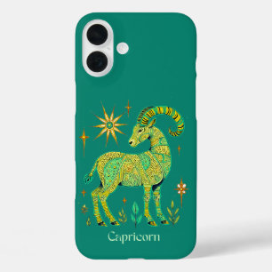 Funda iPhone 16 Plus Signo zodiacal Capricornio en patrones intrincados