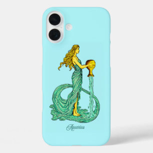 Funda iPhone 16 Plus Signo zodiacal de Acuario, Mujer con agua fluyendo