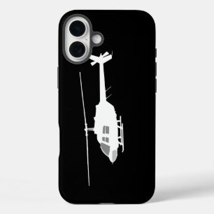 Funda iPhone 16 Plus Silueta de helicóptero volando en negro