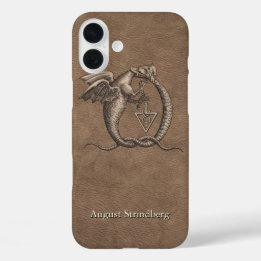 Funda iPhone 16 Plus Símbolo de dragón de cuero falso con nombre