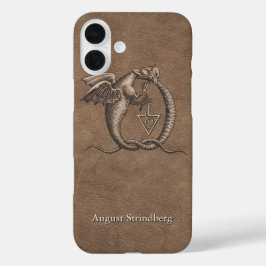 Funda iPhone 16 Plus Símbolo de dragón de cuero falso con nombre