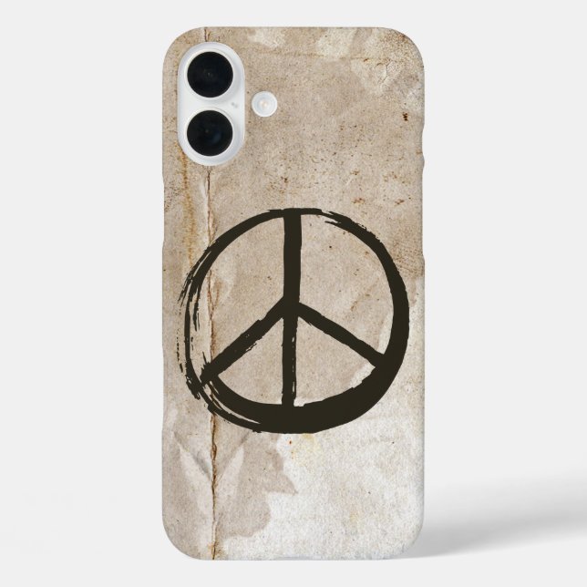 Funda iPhone 16 Plus Símbolo de paz amor hippie barro Rótulo de los año (Reverso )
