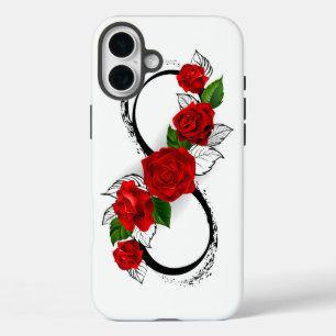 Funda iPhone 16 Plus Símbolo infinito con rosas rojas