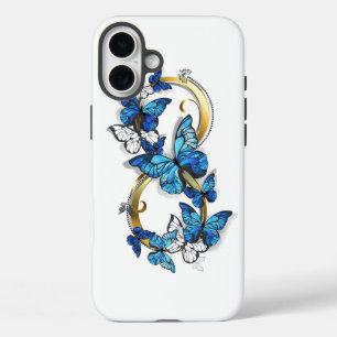 Funda iPhone 16 Plus Símbolo infinito de mariposas Morpho azules