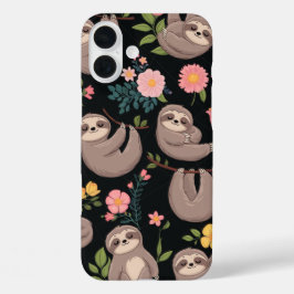 Funda iPhone 16 Plus Sleepy Sloths & Floral