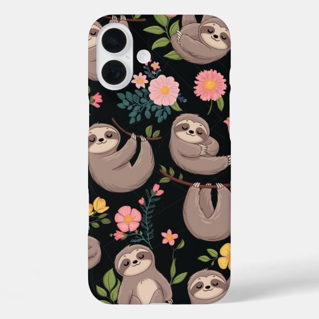 Funda iPhone 16 Plus Sleepy Sloths & Floral (Reverso )