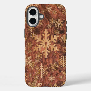 Funda iPhone 16 Plus Snowflakes Wood Inlay Graphic Print Decor on a