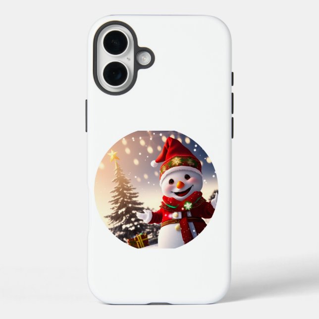 Funda iPhone 16 Plus snowman gorra rojo (Reverso )