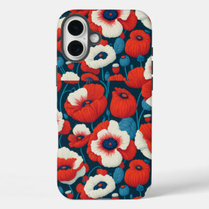 Funda iPhone 16 Plus Socio floral rojo y blanco