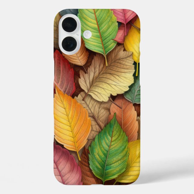 FUNDA iPhone 16 PLUS SOMBRAS DE HOJAS DE CAÍDA DE ORO ROJO VERDE (Reverso )
