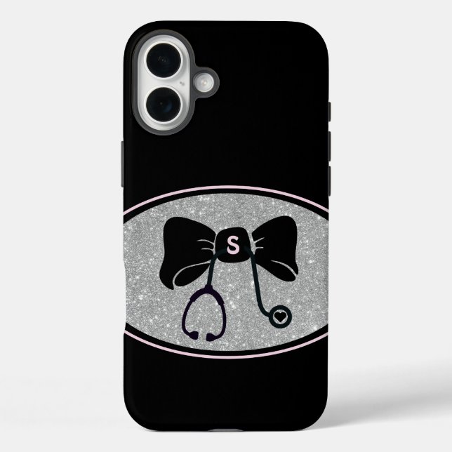 Funda iPhone 16 Plus Stethoscope Bow Black, Pink, Silver Medical (Reverso )