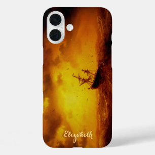 Funda iPhone 16 Plus Stormy Sea Nature Vintage Bella Artes Monogramado