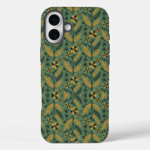 Stylized botanical orange and black floral pattern