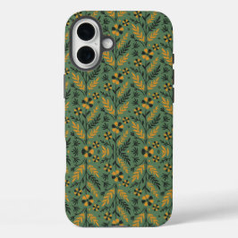 Funda iPhone 16 Plus Stylized botanical orange and black floral pattern