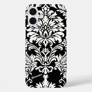 Funda iPhone 16 Plus Su nombre o cita Damasco negro