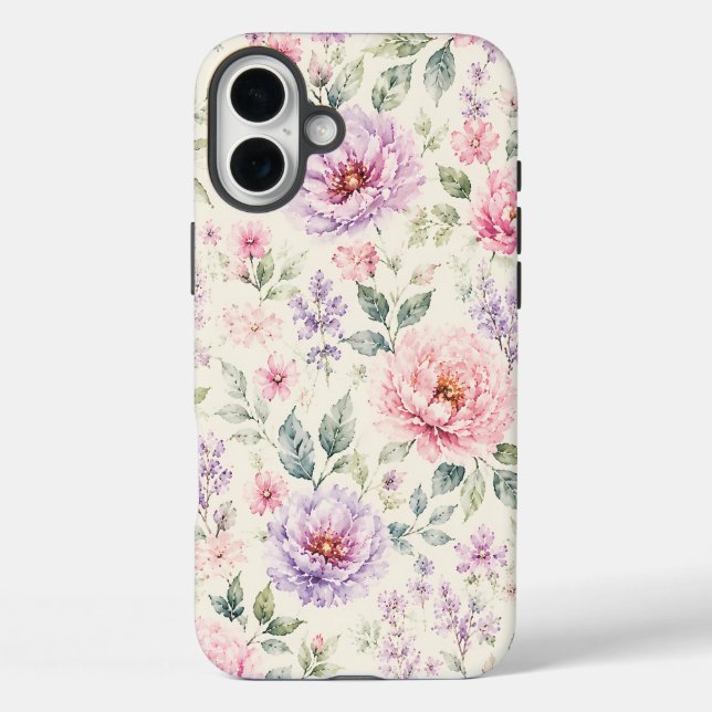 Funda iPhone 16 Plus Suave Peonía Floral Acuarela (Reverso )
