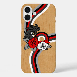 Funda iPhone 16 Plus Surfing Safari Faux Wood Surfboard Red