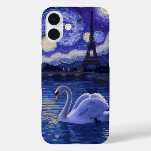 Funda iPhone 16 Plus "Swan en París: Reflexiones estrelladas"