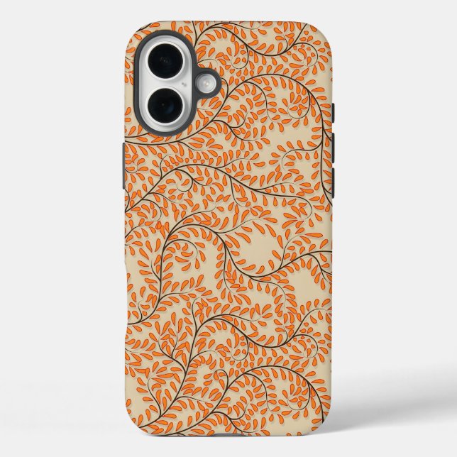 Funda iPhone 16 Plus Swirling Orange Leaves on Beige Background (Reverso )