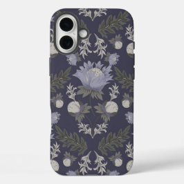 Funda iPhone 16 Plus Symmetrical dark purple floral pattern