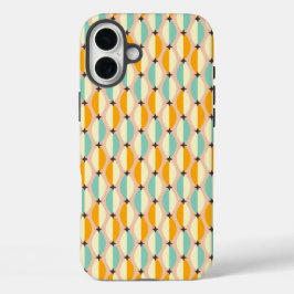 Funda iPhone 16 Plus Symmetrical retro pattern with interlocking teal