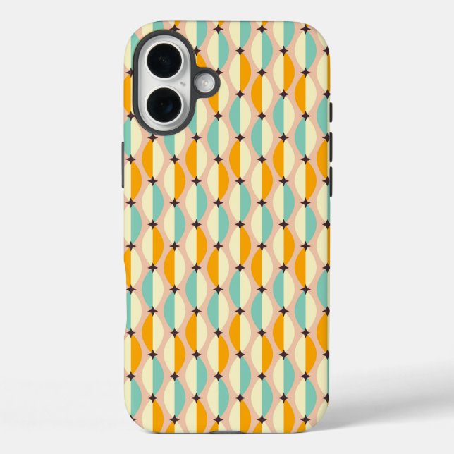 Funda iPhone 16 Plus Symmetrical retro pattern with interlocking teal (Reverso )