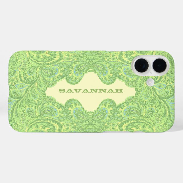 Funda iPhone 16 Plus Tapa personalizada del iPhone de Damask de Lime Gr (Reverso  (Horizontal))