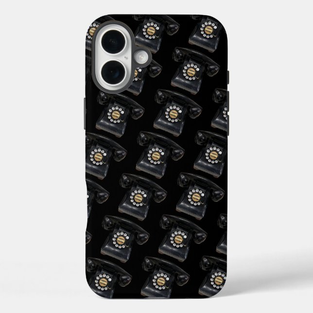 Funda iPhone 16 Plus Teléfono rotario negro vintage (Reverso )